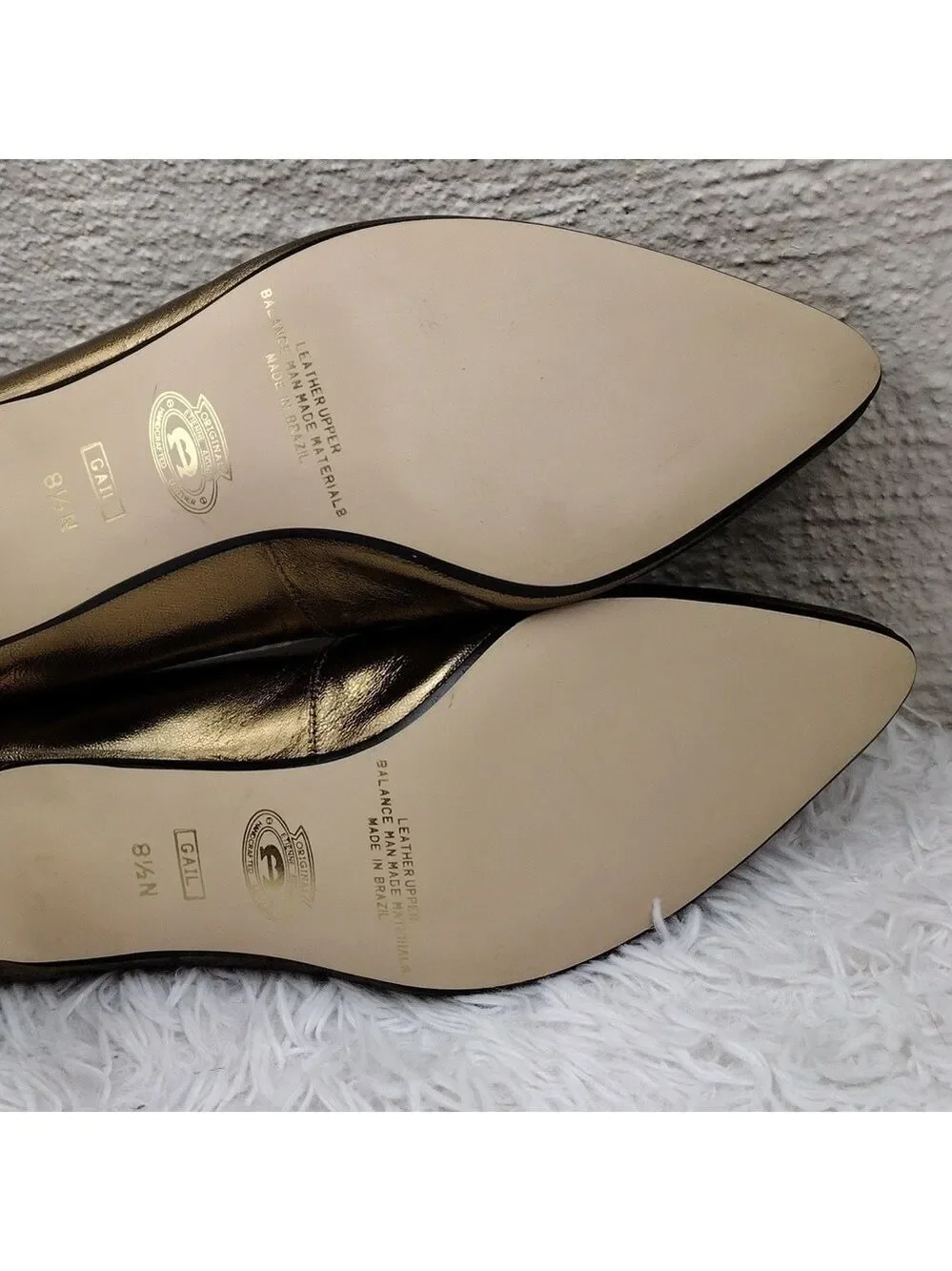 Etienne Aigner Gail Gold Leather  Pointed-Toe Skinny Heel Slip On Pump Shoe